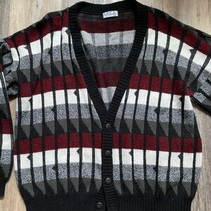 Vintage ‘90s Geometric Striped Chunky Knit Cardigan Large Heritage Academia Cozy